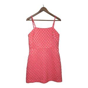 Milly Dress Floral Cloque Bernadene Mini Textured Embroidered Neon Melon Coral P